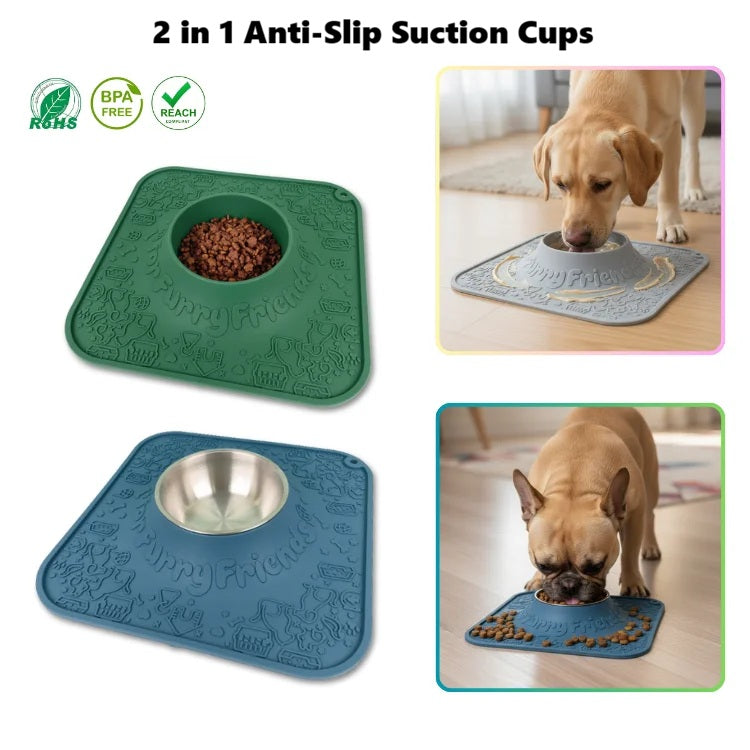 No-Mess Pet Feeding Mat with Strong Suction Bowl
