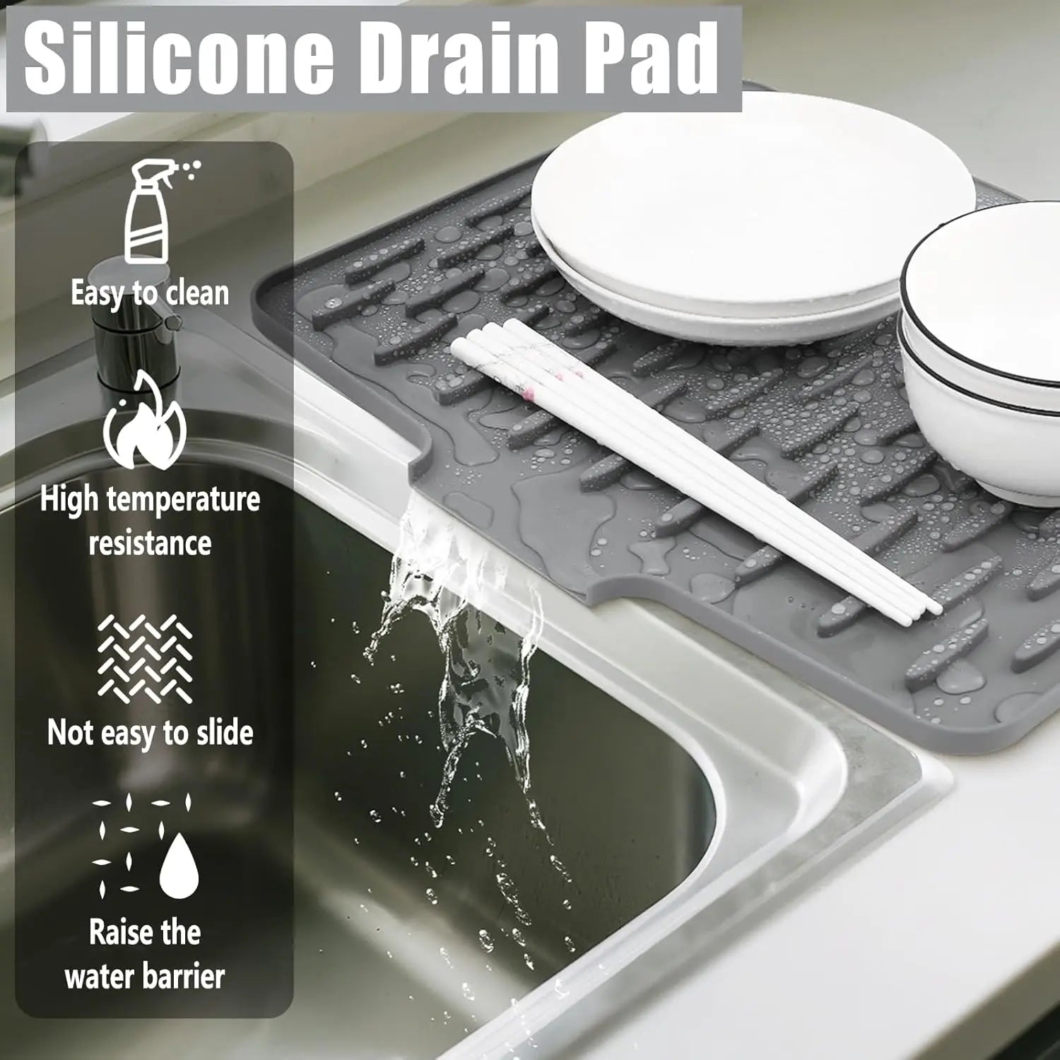 Non-Slip Silicone Dish Drying Mat for Clean, Mess-Free Kitchen