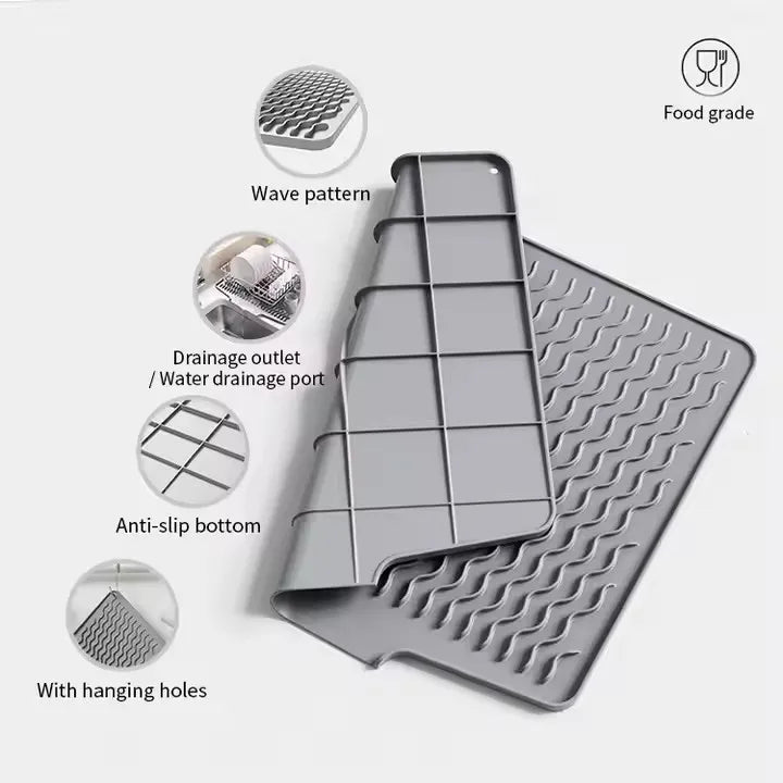 Non-Slip Silicone Dish Drying Mat for Clean, Mess-Free Kitchen