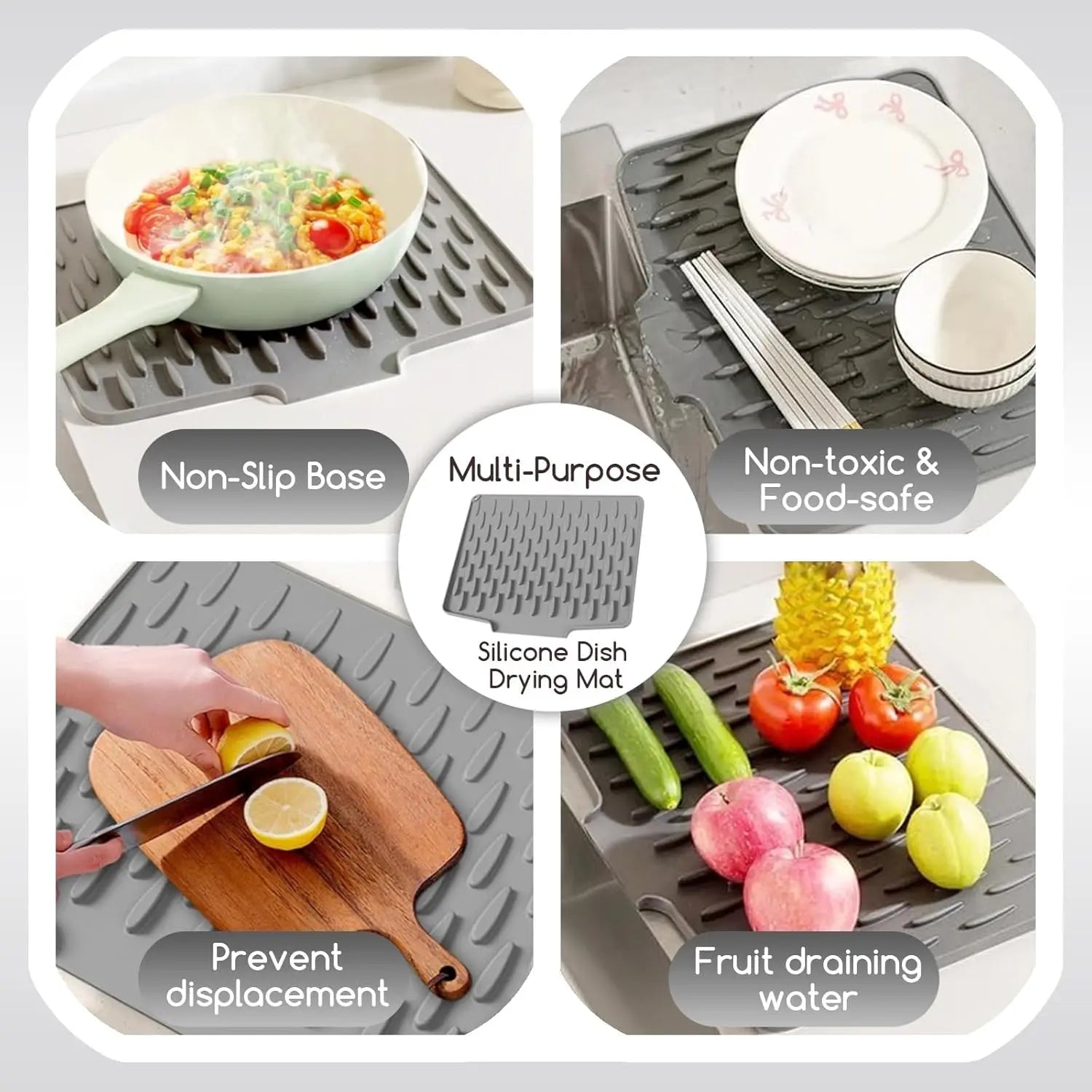 Non-Slip Silicone Dish Drying Mat for Clean, Mess-Free Kitchen